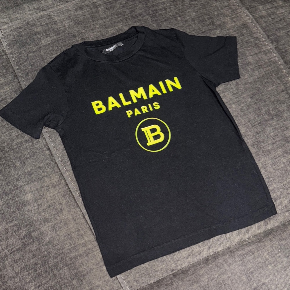 Balmain Kids Tee in Black with Neon Yellow Accents